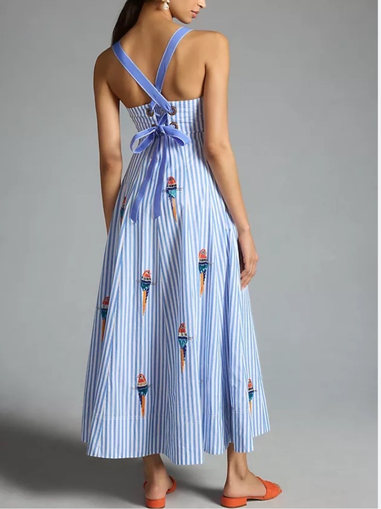 Anthropologie Dresses & Skirts - Anthropologie Maeve Parrots Tie-Back A-Line Dress Size 2 US Cotton Striped Maxi